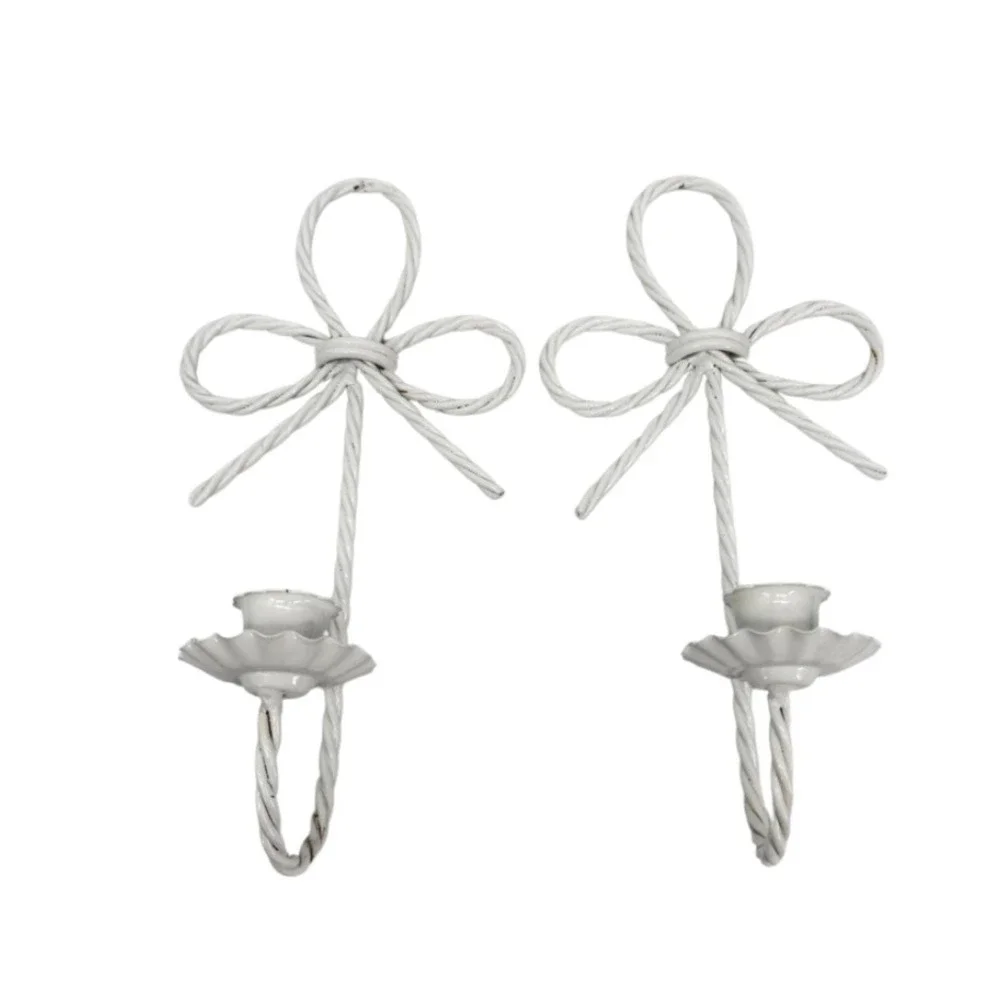 Homco Twisted Rope & Bow Tapler Candle‎ Wall Sconce PAIR White Metal VTG 2 Pc
